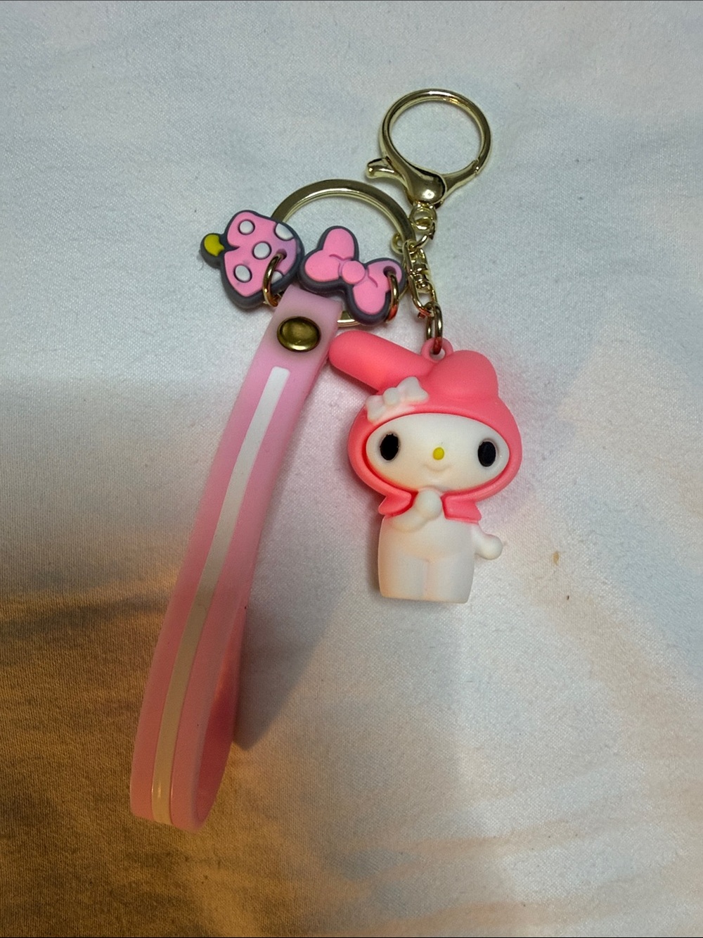 Sanrio My Melody Pink Silicone Charm Keychain with Pink Wrist Strap